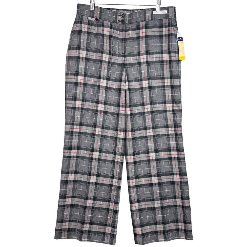 Pendleton Wool Plaid Wide Leg Pants Womens 16P Gray Red Petite Career Classic